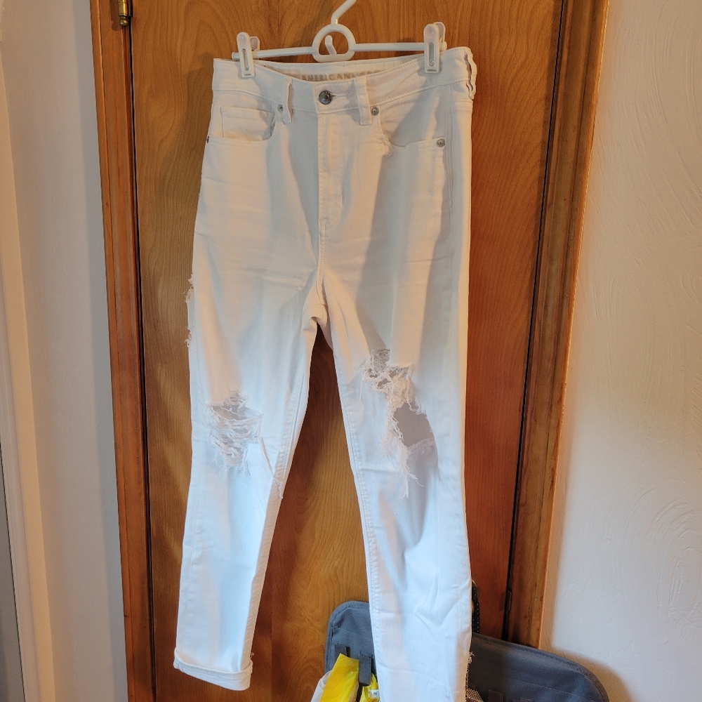 AE distressed white mom jeans
